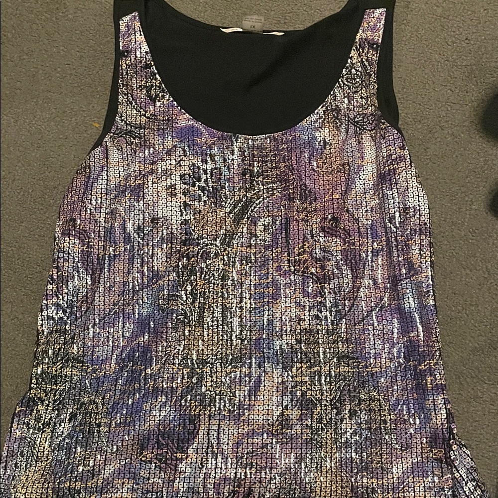 Peter Nygard Black and Purple Sleeveless Tank Top with Sparkle and Shiny feature